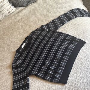 Aritzia Black Cashmere Sweater with Gray and White Stripes